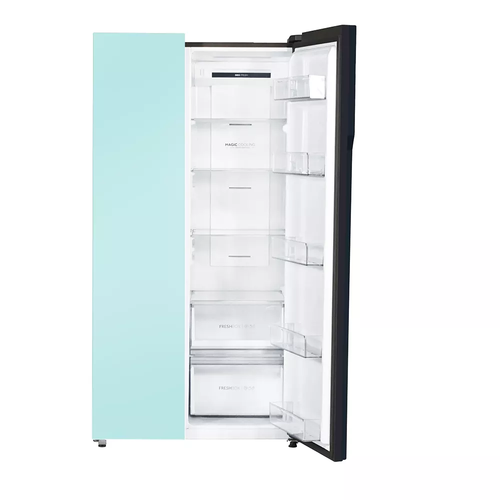 Haier Vogue Series 602L , Peach Nyanza Glass Finish 2 Door Side by side Convertible Refrigerator HRS-682PNG